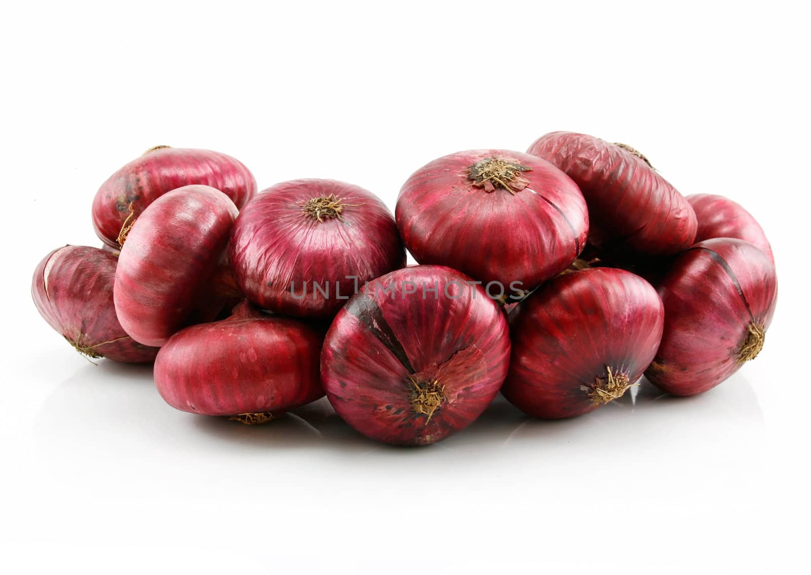 Bunch of Ripe Red Onion Isolated on White Background