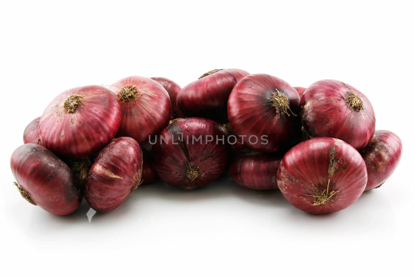 Bunch of Ripe Red Onion Isolated on White Background