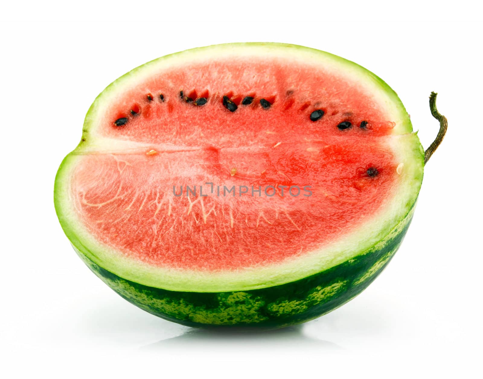 Half of Ripe Sliced Green Watermelon Isolated on White Background