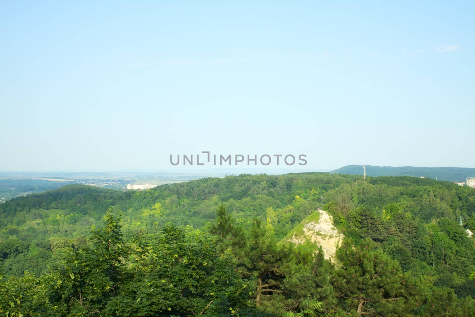 lviv bald mountain at summer, aerial view