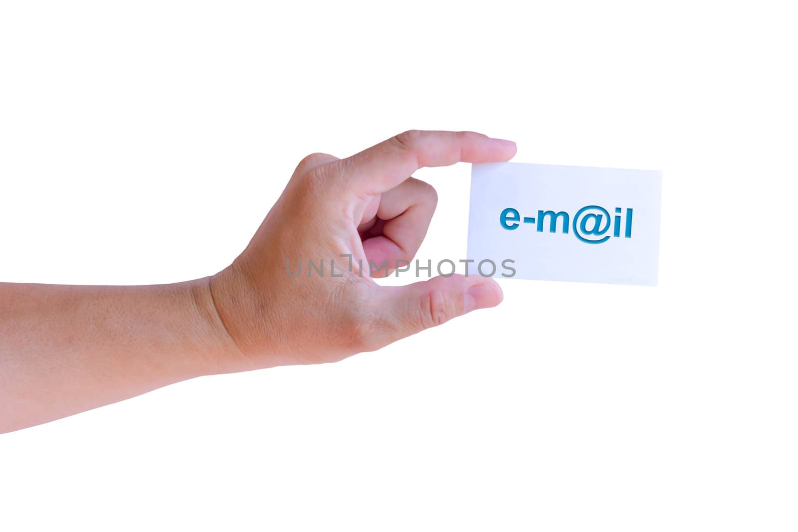 hand holding e-mail card isolated