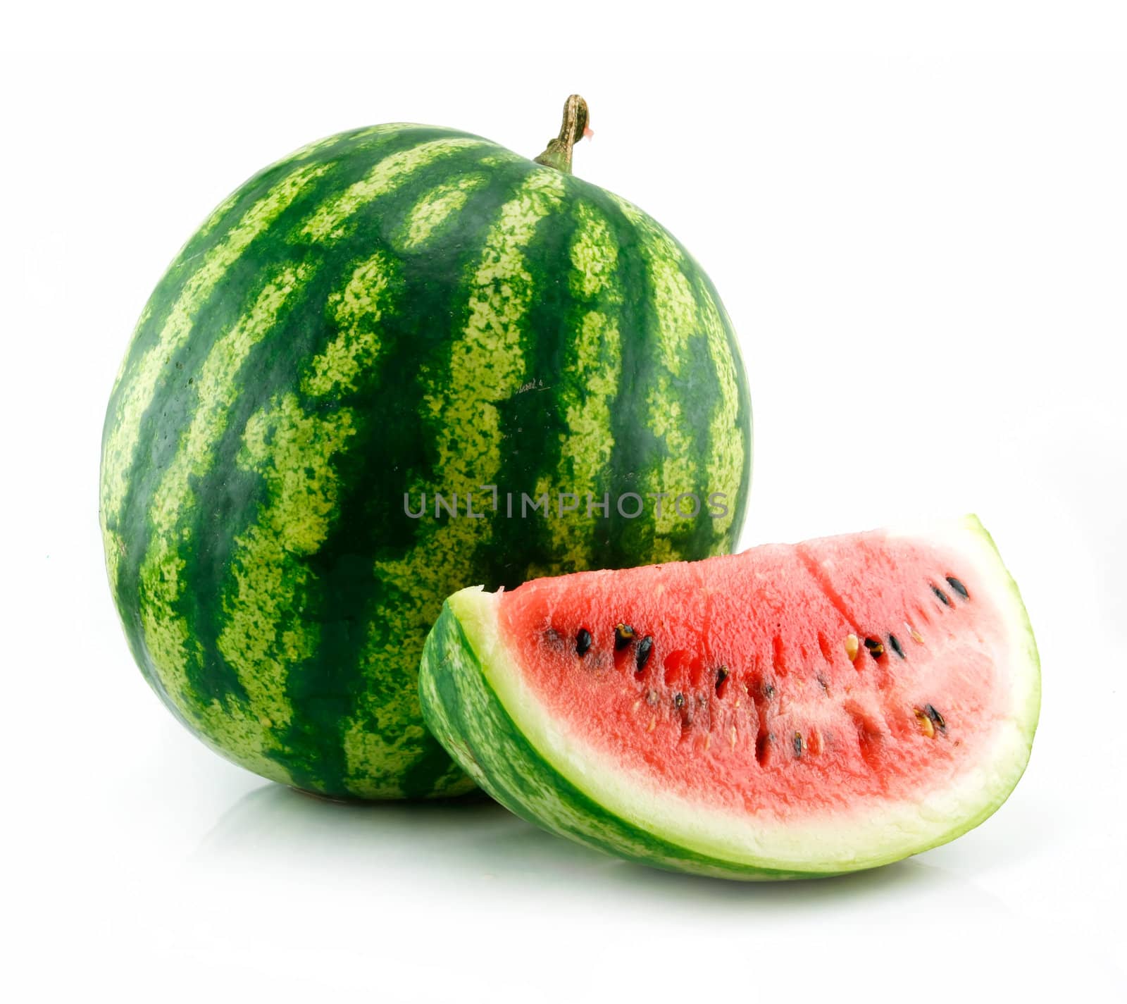 Ripe Sliced Green Watermelon Isolated on White Background