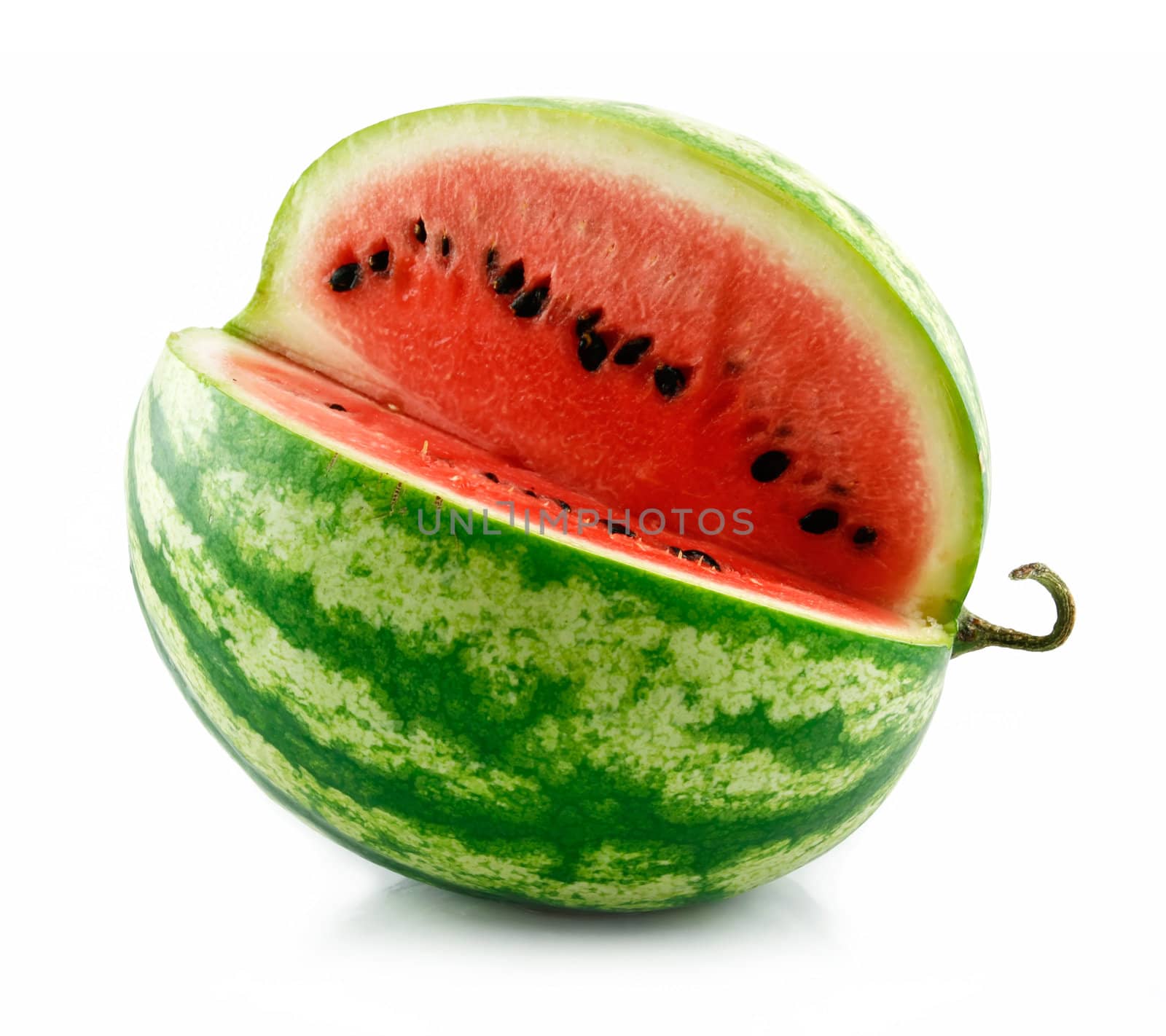 Ripe Sliced Green Watermelon Isolated on White Background