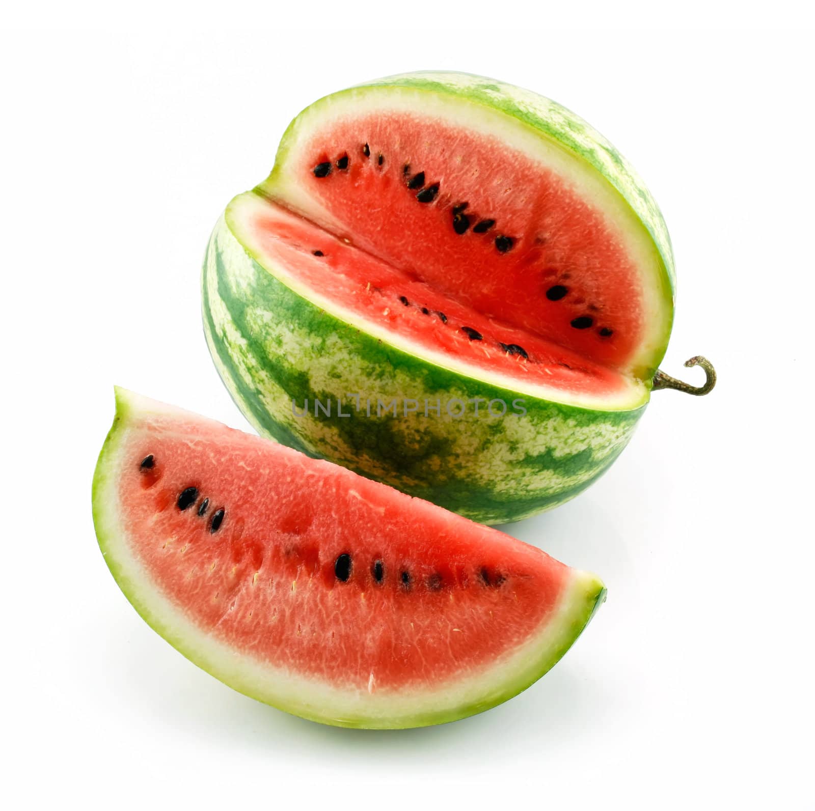 Ripe Sliced Green Watermelon Isolated on White Background