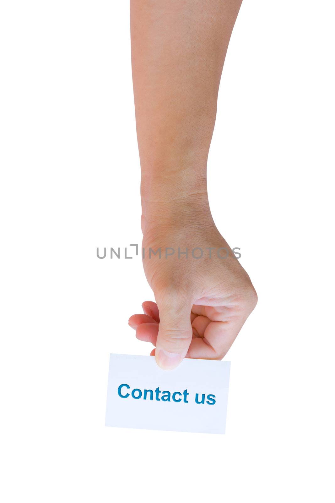 hand holding contact us card isolated with clipping path by tungphoto