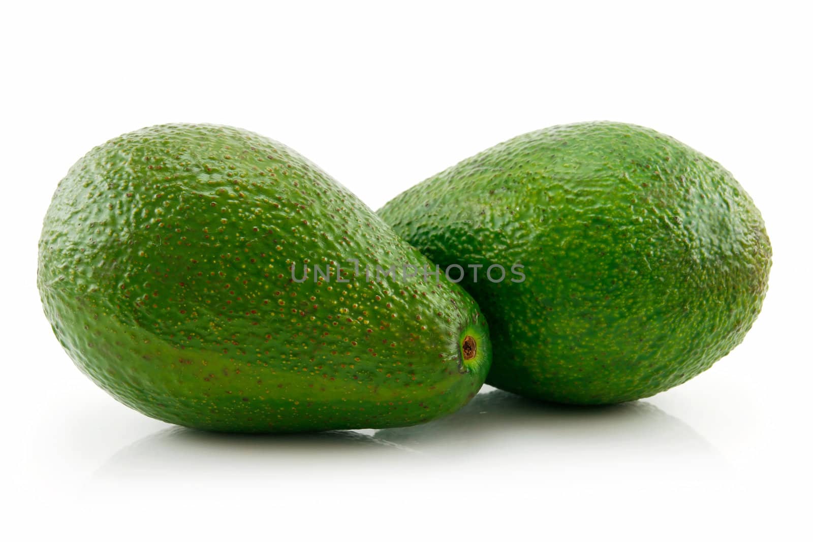 Two Green Ripe Avocado Isolated on White Background