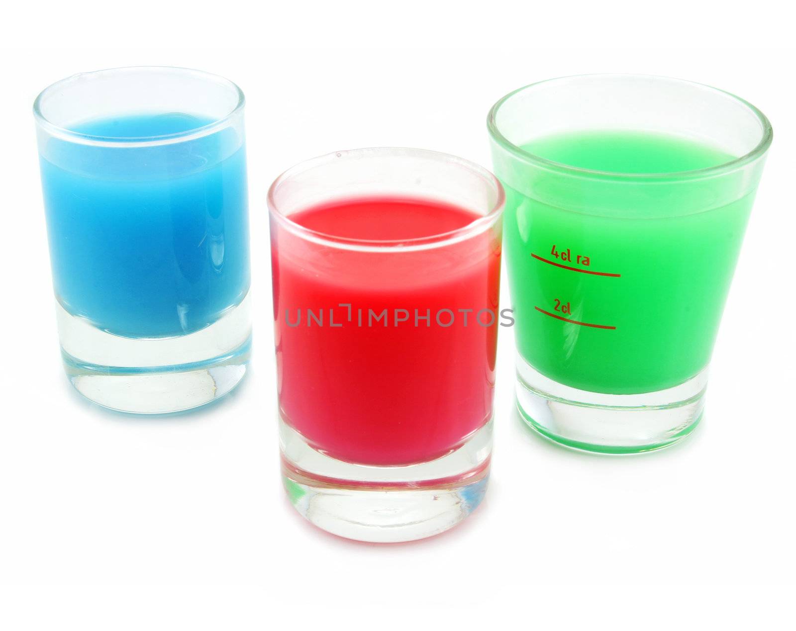 Three vessels with acid substance isolated on a white background