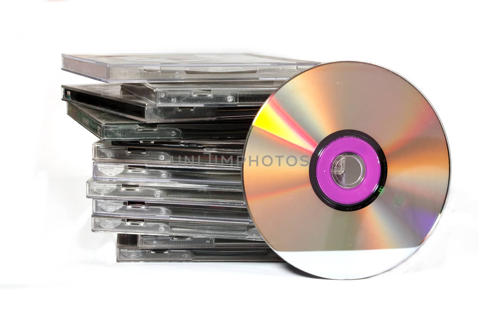 Cd on heap of box isolated on white background.