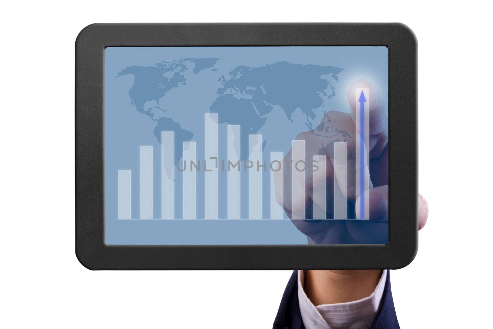 hand pointing higher graph on tablet PC by tungphoto