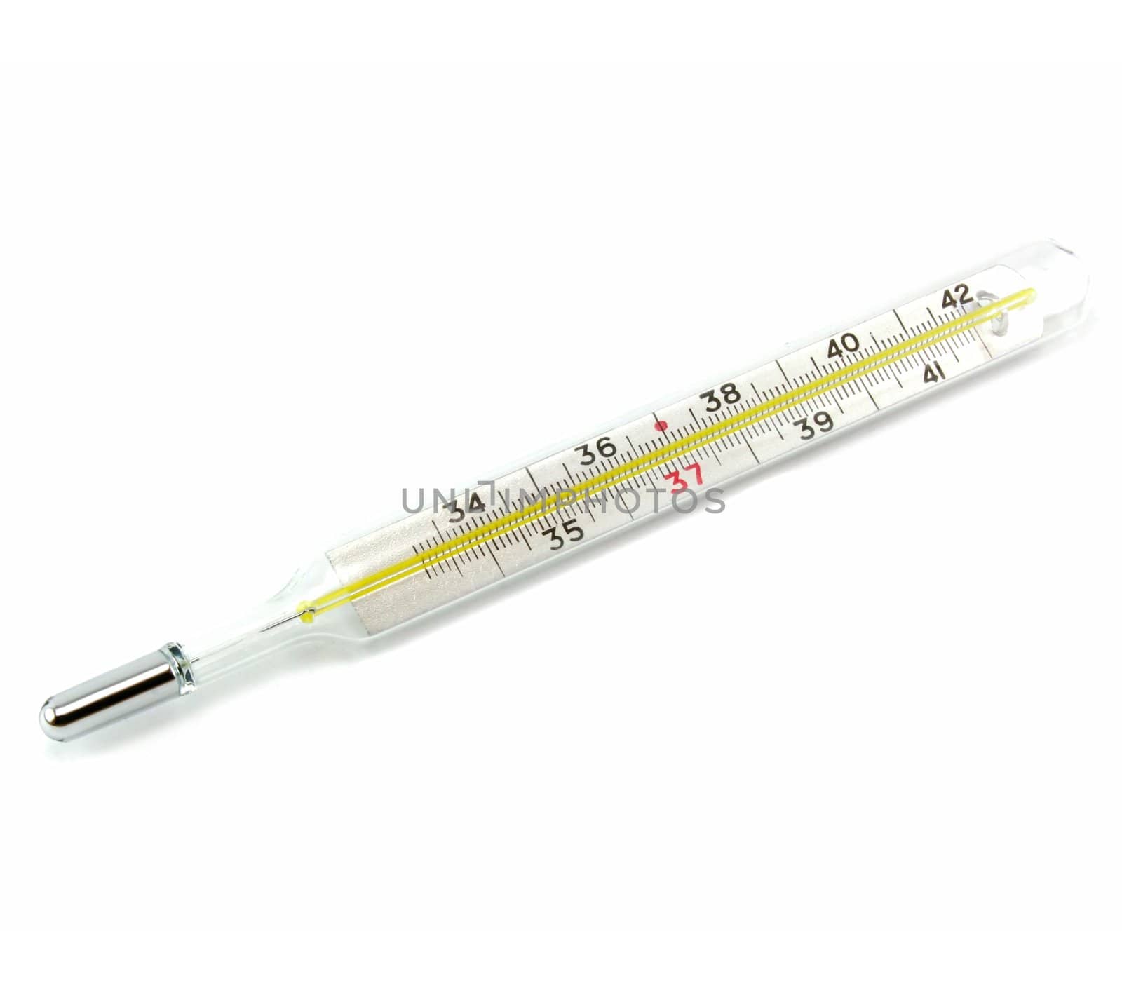 Clinical mercury thermometer isolated on a white background