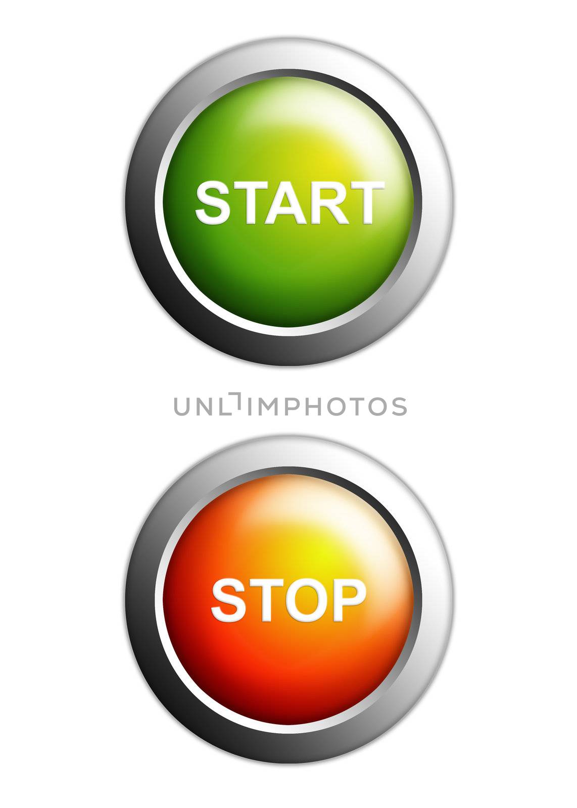 start and stop buttons isolated on white background