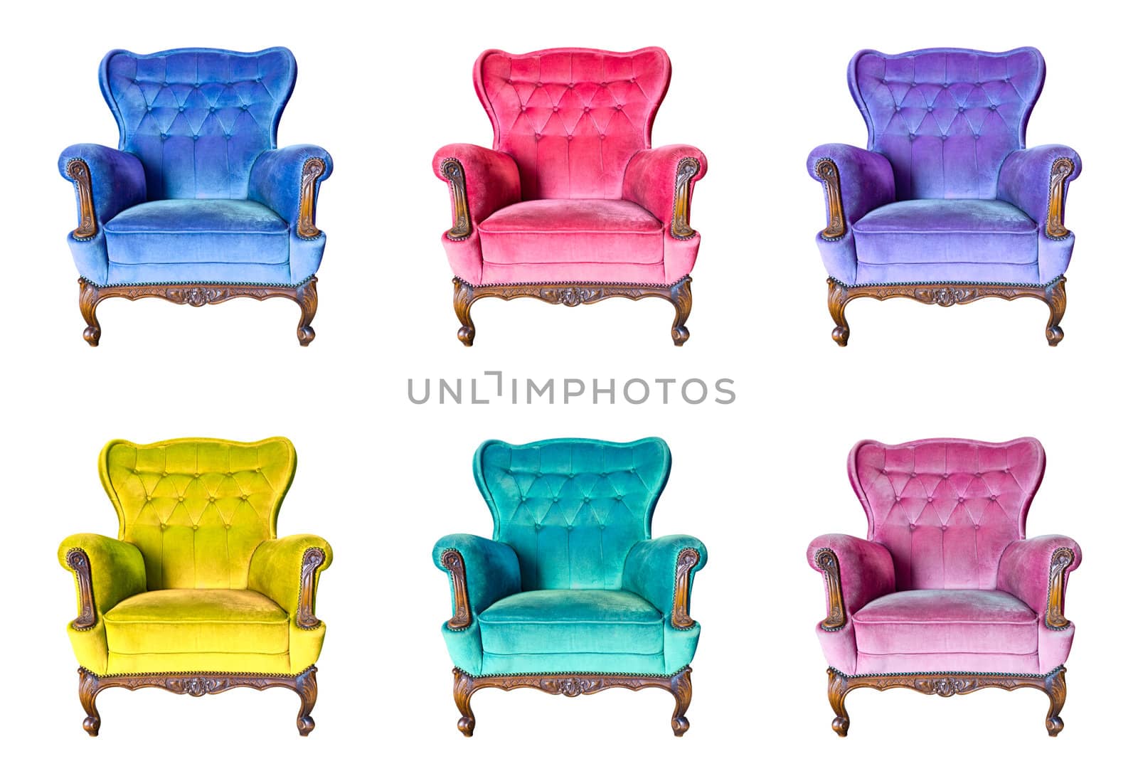 set of vintage luxury armchair isolated