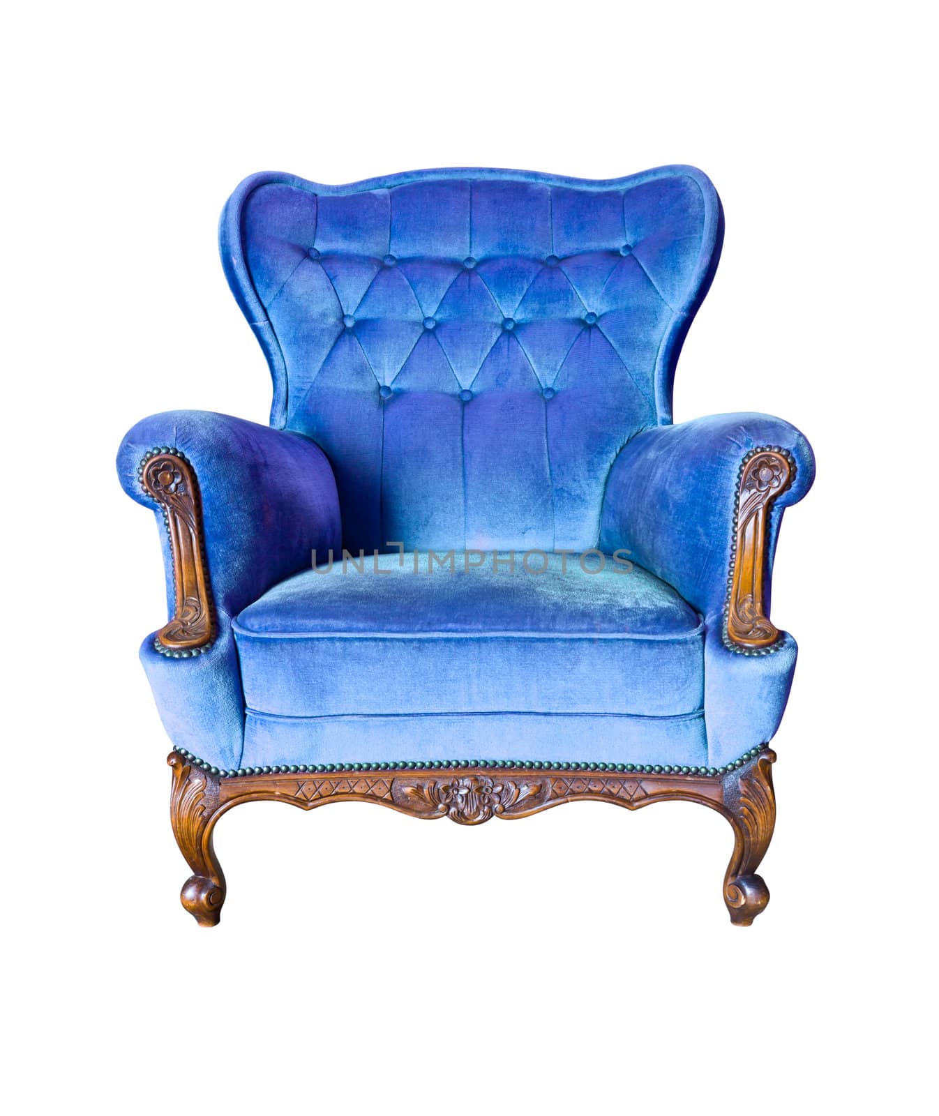 vintage blue luxury armchair isolated with clipping path by tungphoto