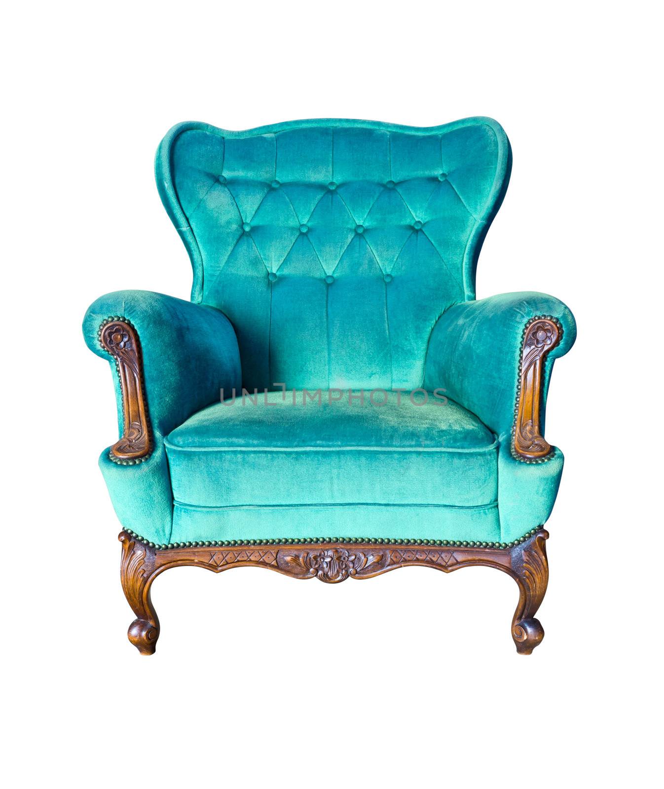 vintage blue luxury armchair isolated with clipping path