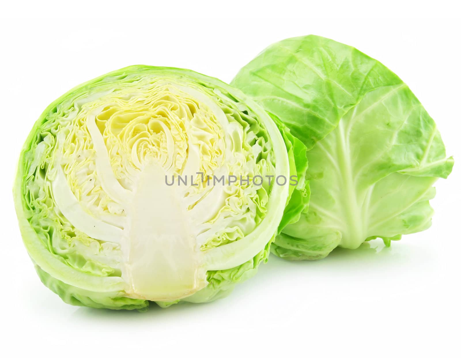 Ripe Sliced Cabbage Isolated on White Background