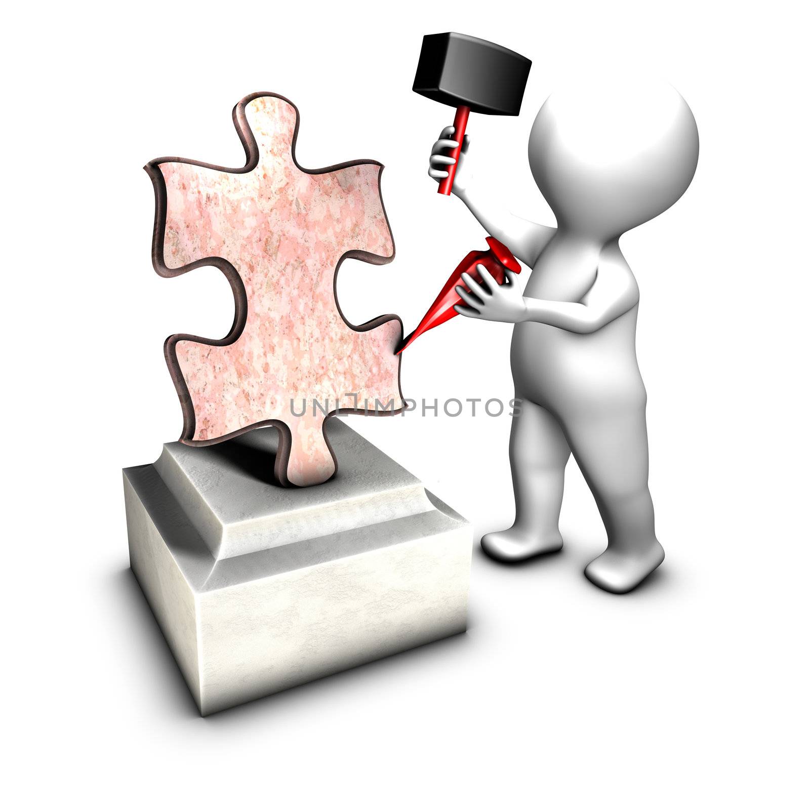 Concept of sculptor creating THE jigsaw piece (a missing piece)