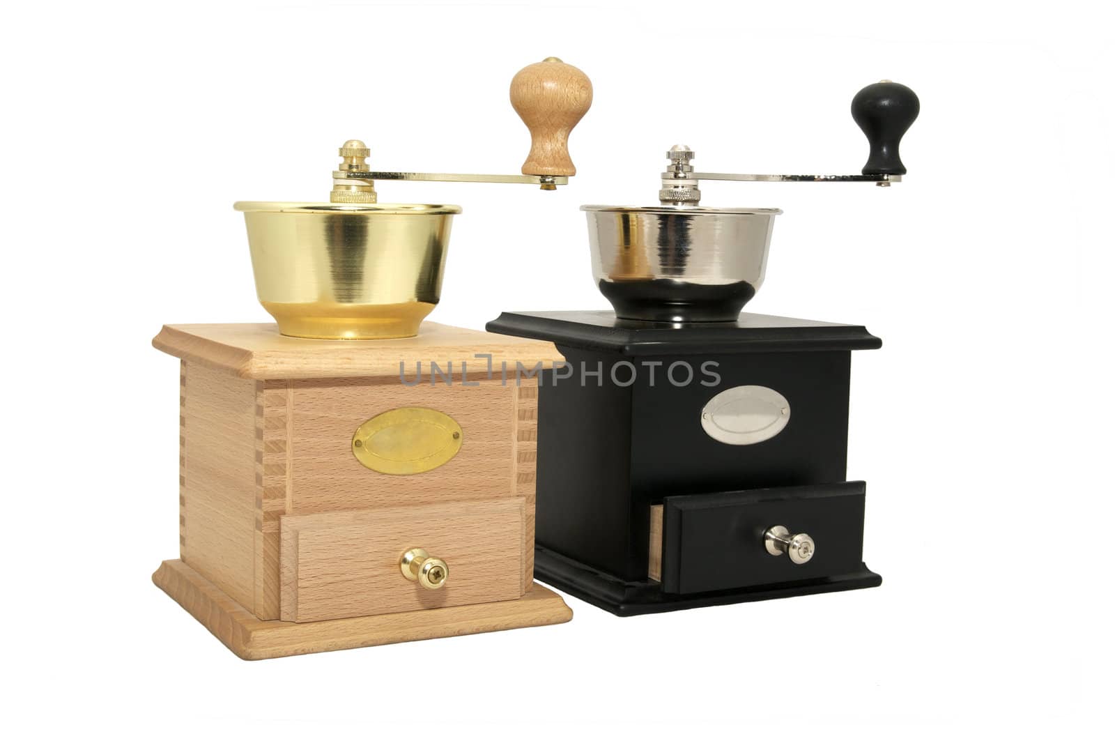 Two new coffee grinder on a white background