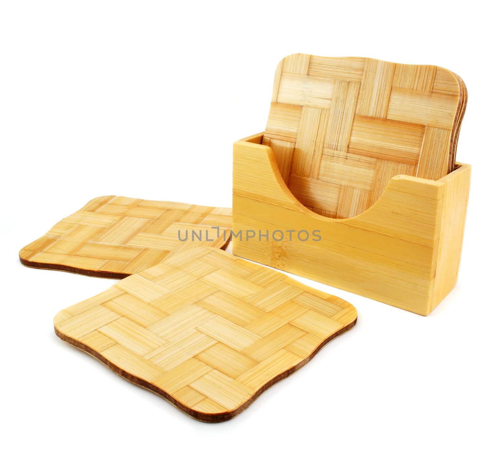 Set of wooden trivets isolated on a white background