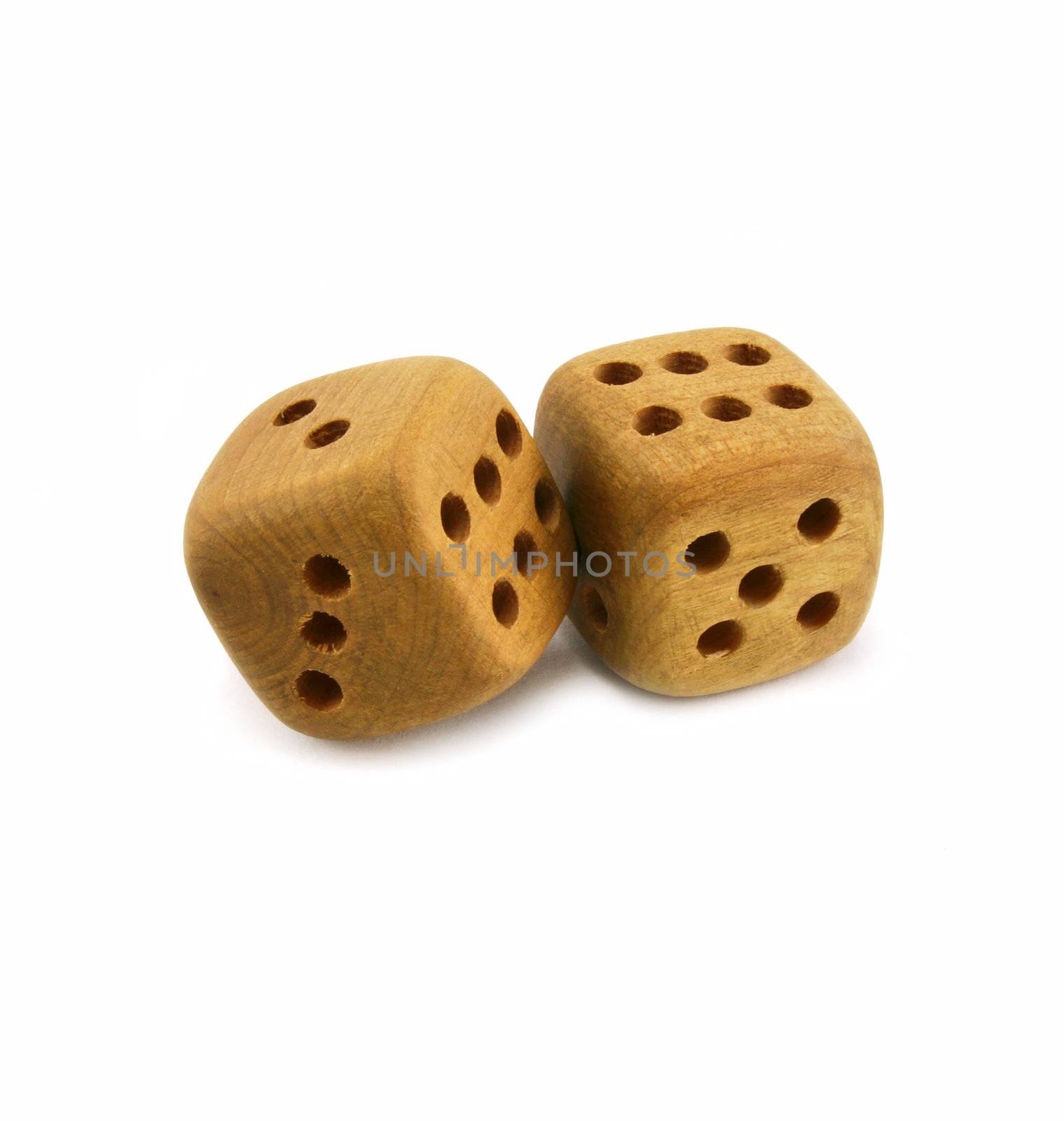 Wooden dice isolated on a white background