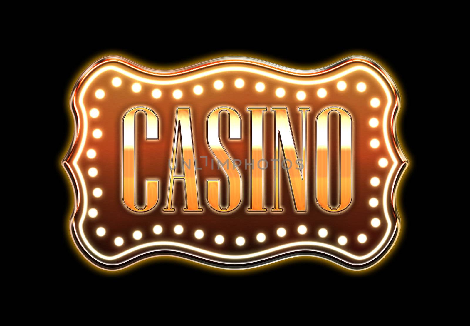 raster illustration of glowing casino sign on black background
