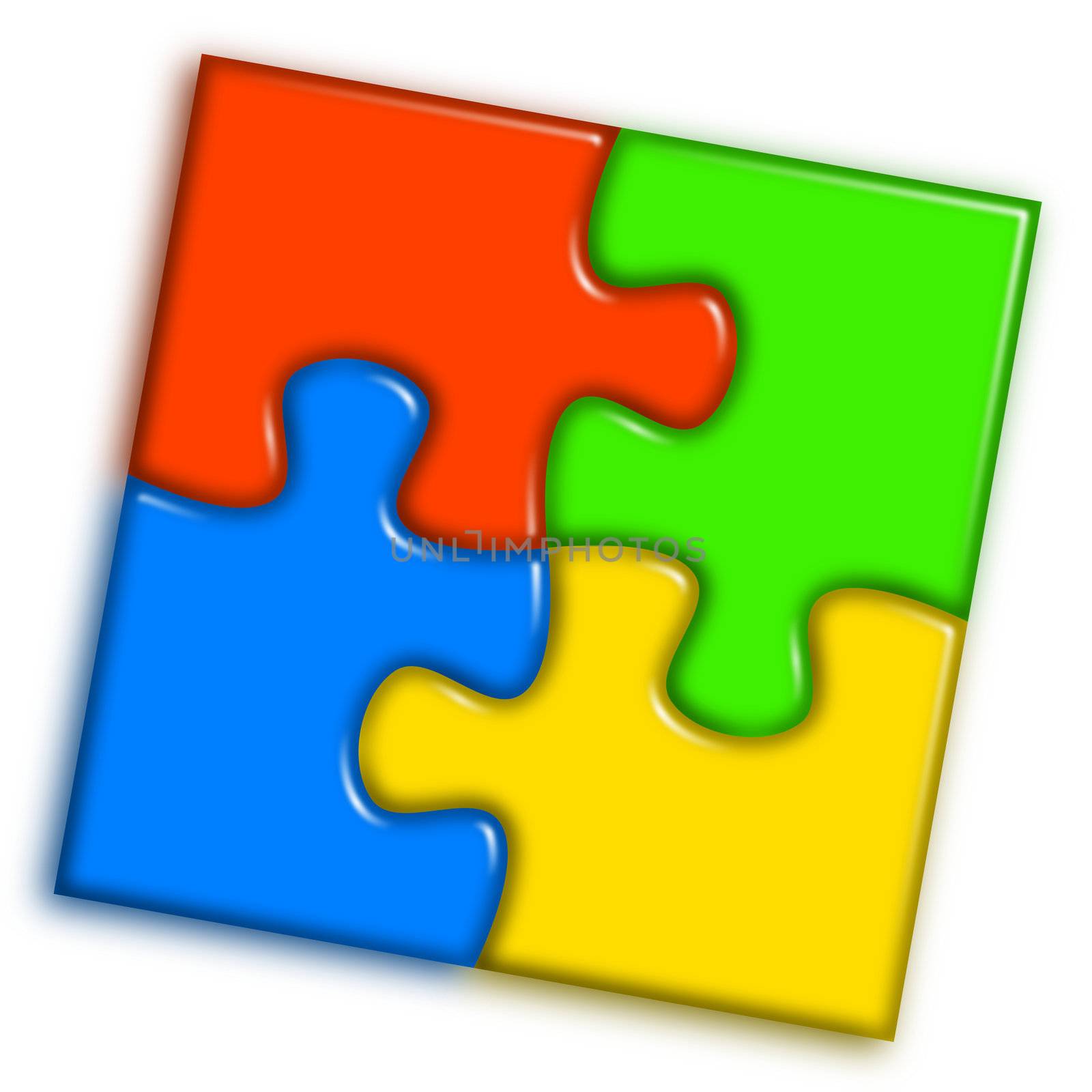 Combined multi-color puzzle representing cooperation and team work concept