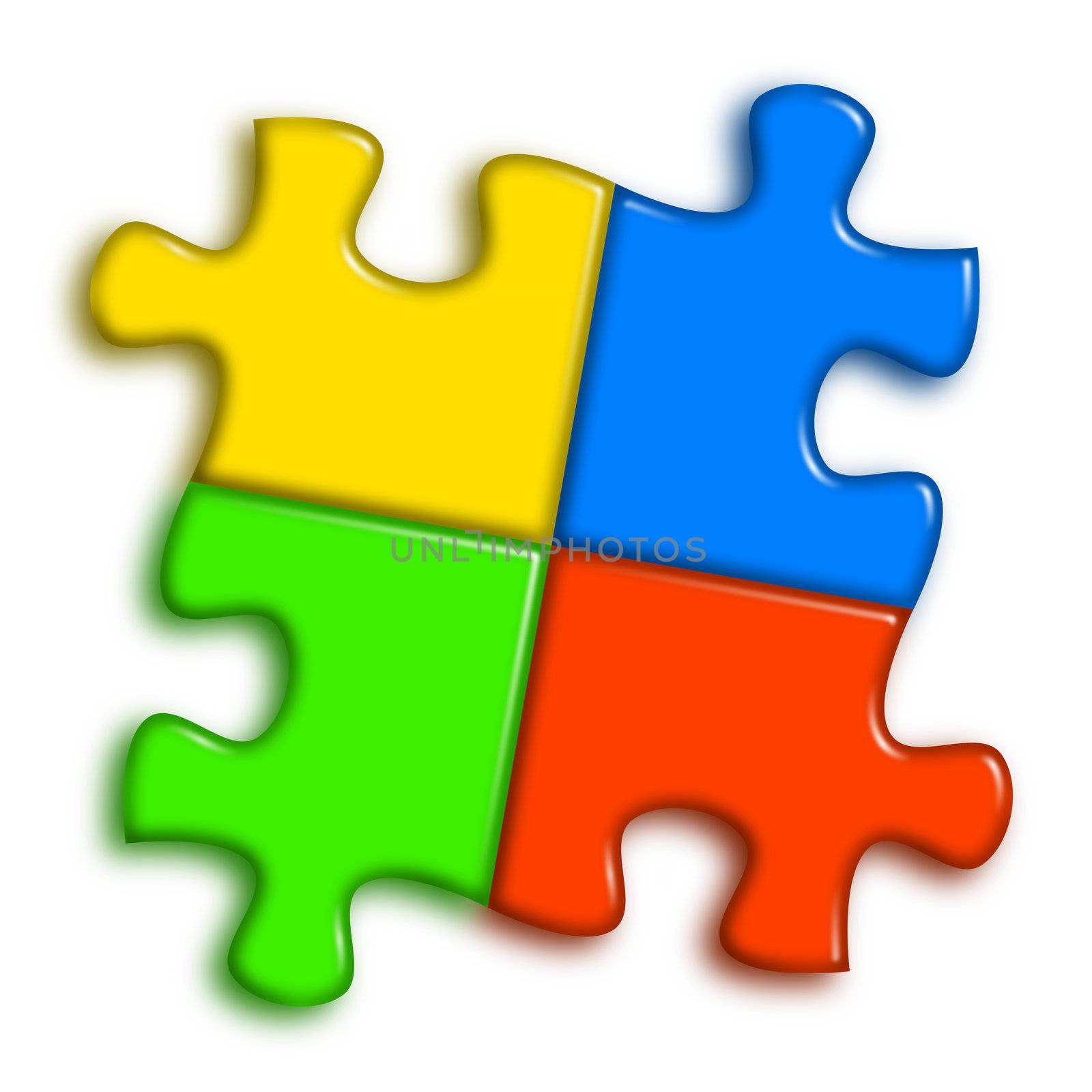 Combined multi-color puzzle representing cooperation and team work concept