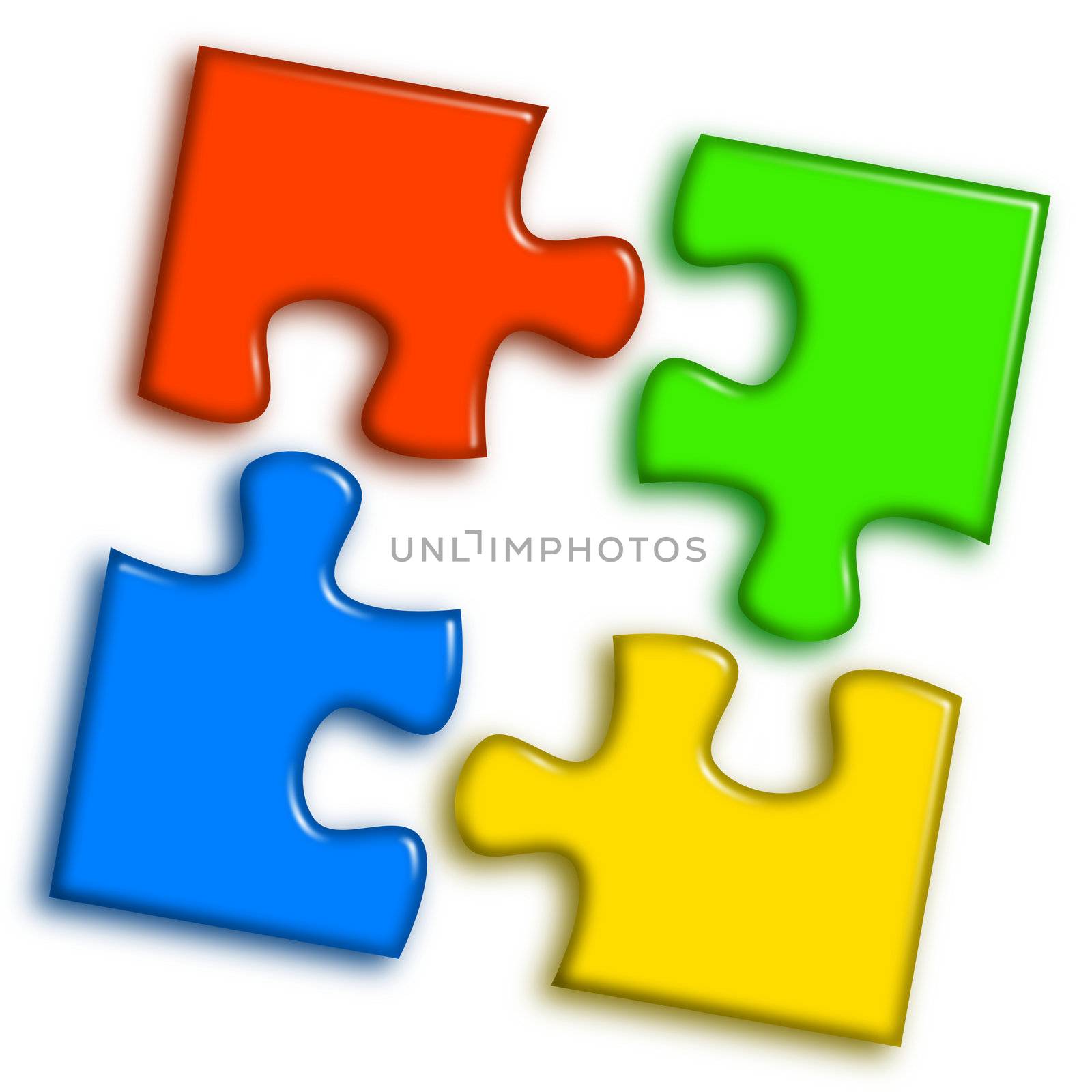 Combined multi-color puzzle representing cooperation and team work concept