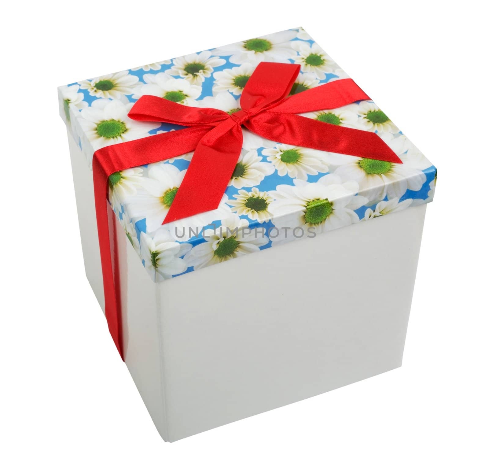 An image of isolated box with red ribbon