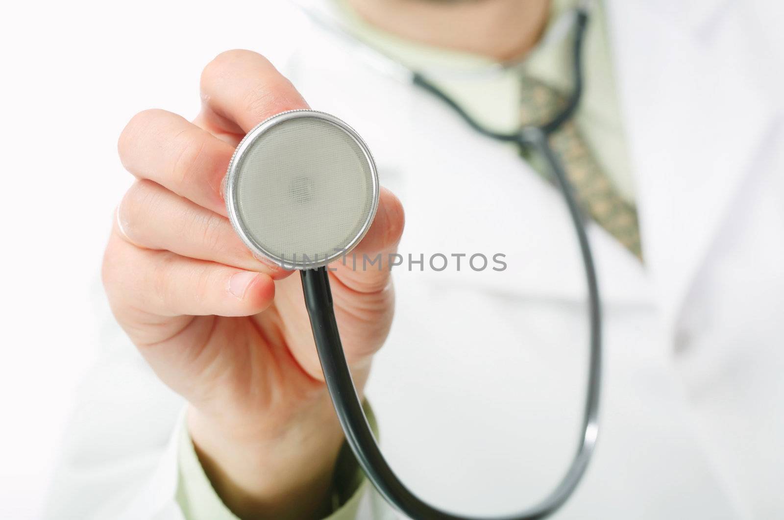 An image of a stethoscope in doctor's hand