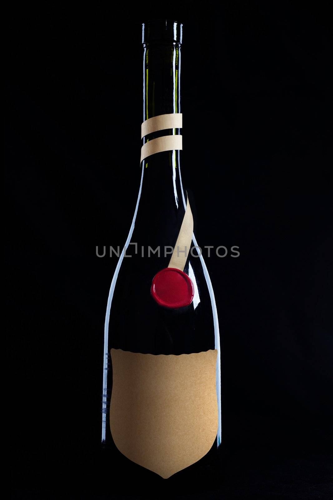 An image of bottle of wine on black background