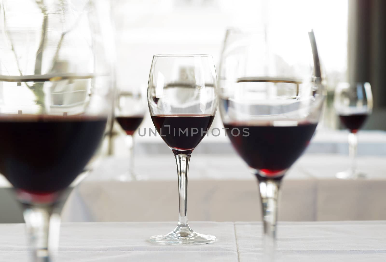 Glasses with red wine on a table