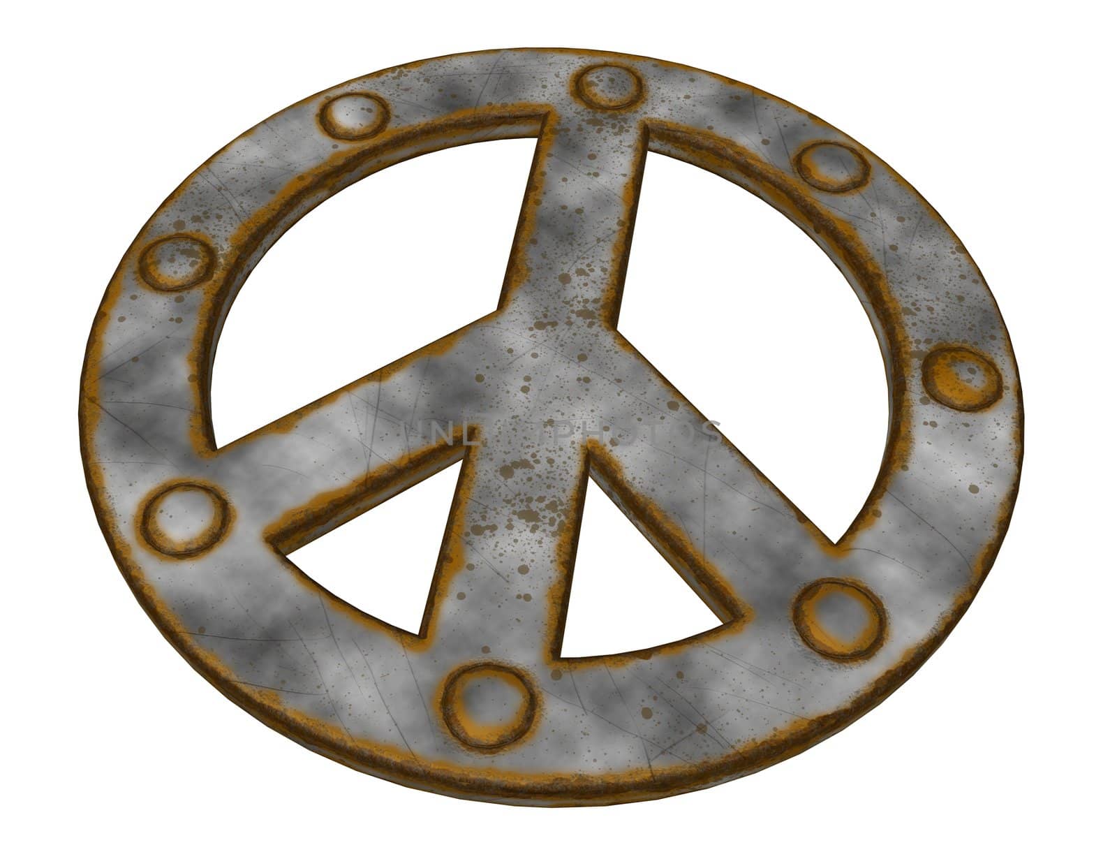 rusted riveted pacific symbol on white background - 3d illustration