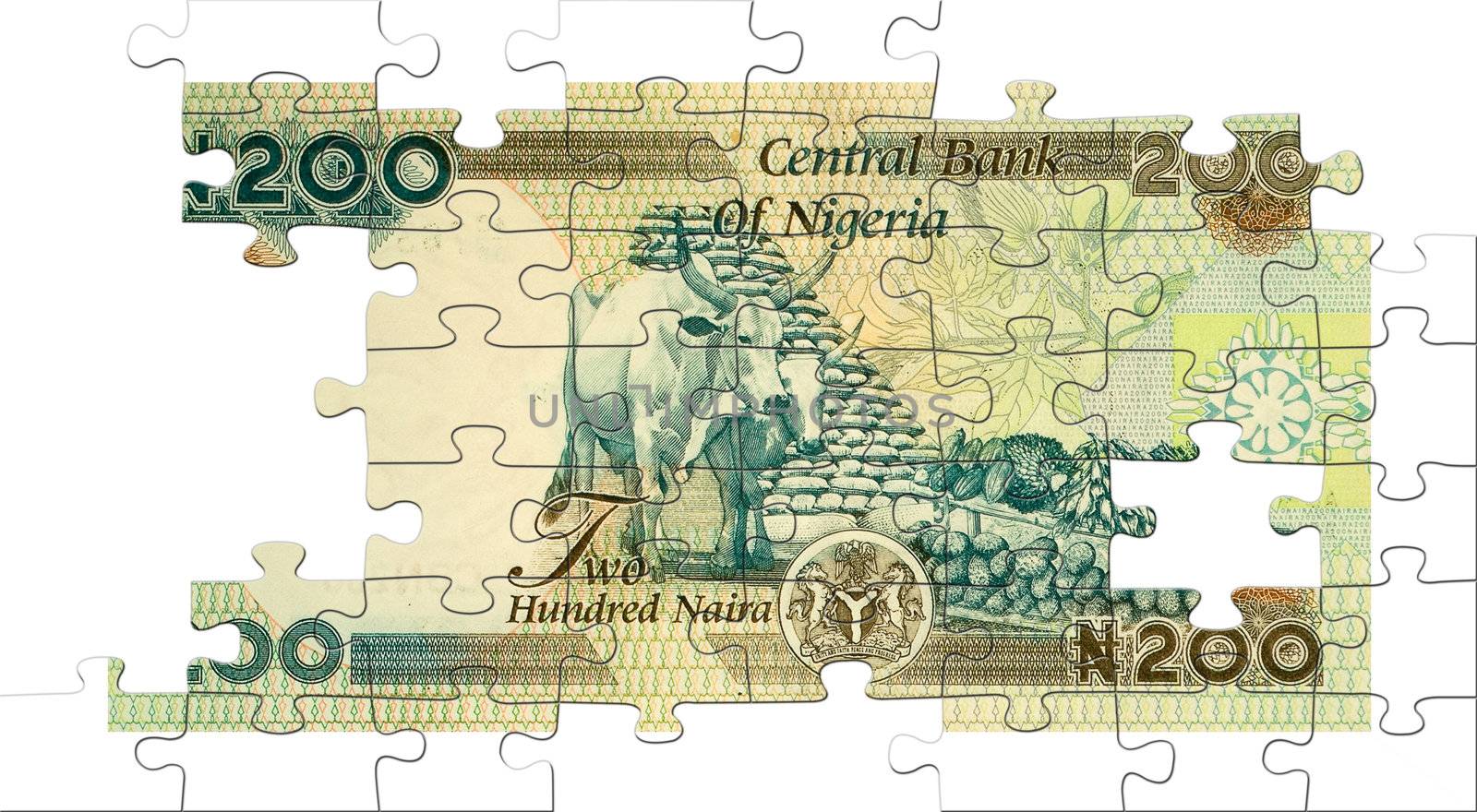 Two hundred naira banknote puzzled on wight