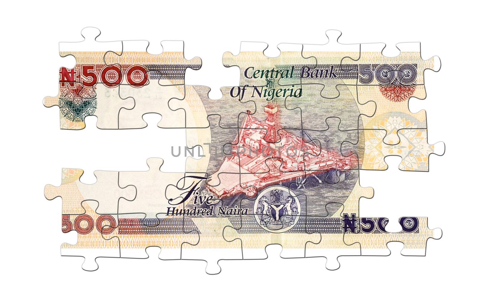 Five hundred naira banknote puzzled on wight