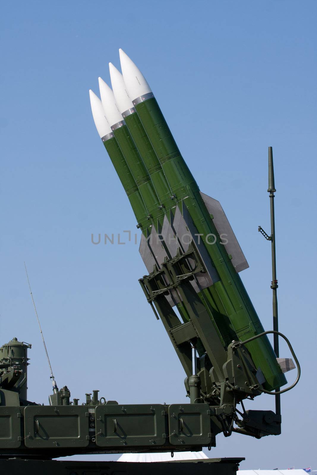 Several Russian combat missiles aimed at the sky. Ready to fly.