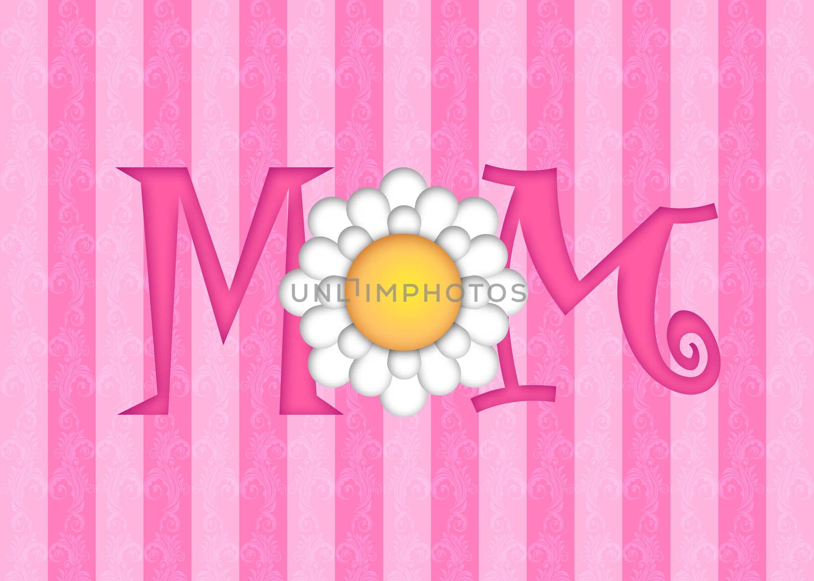 Happy Mothers Day with Daisy Flower on Pink Scroll Background Illustration