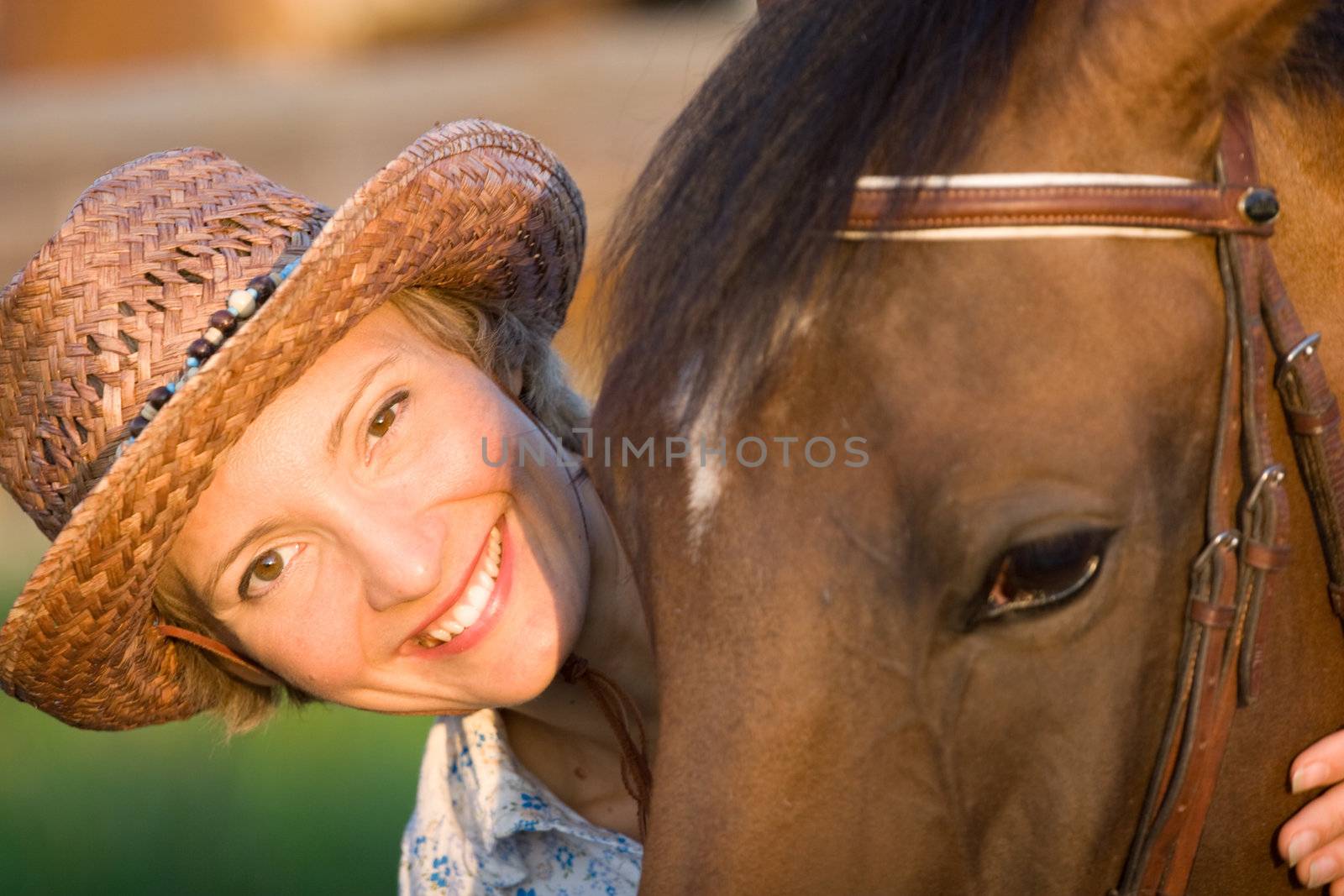 Woman embrace brown horse by gsdonlin