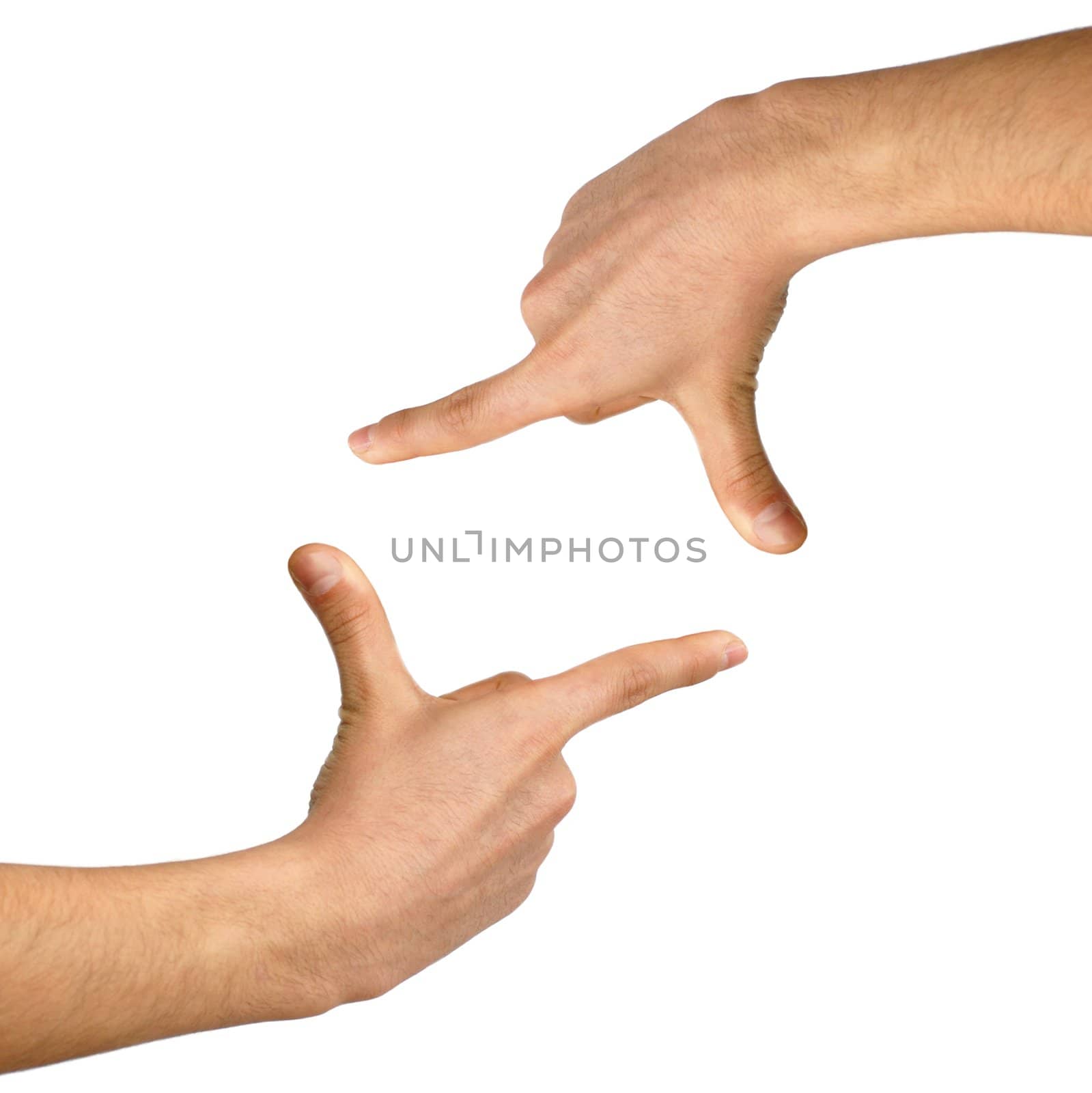 Hand framing white background by simply