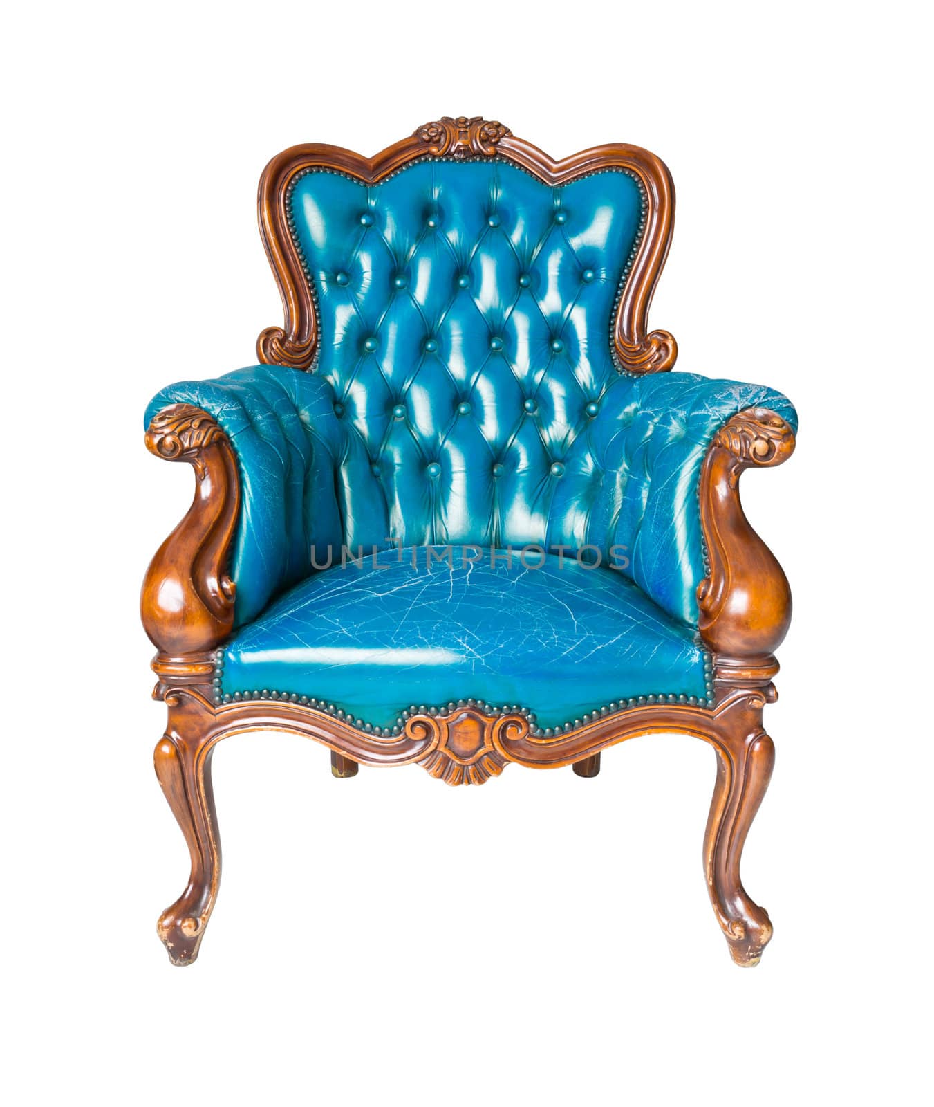 luxury blue leather armchair isolated