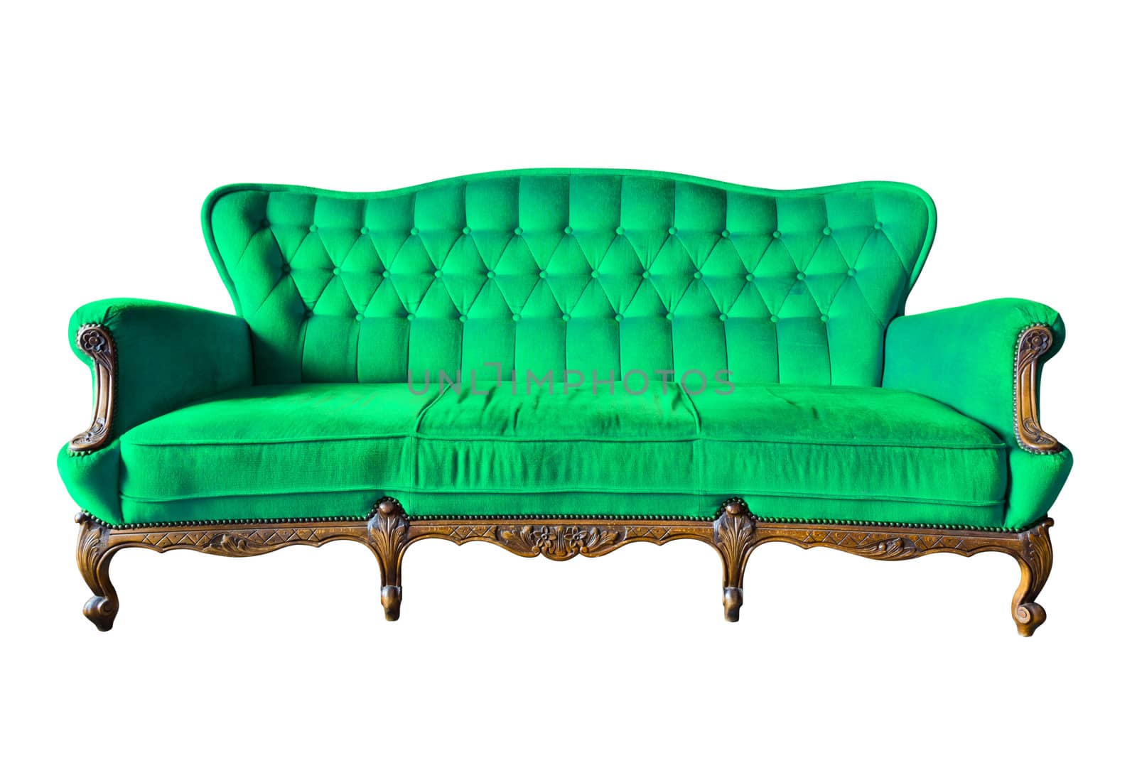 vintage green luxury armchair isolated with clipping path
