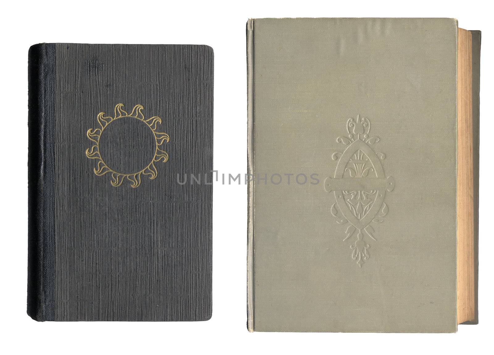 Black And Grey Old Book Covers With Emboss Print Isolated On White Background