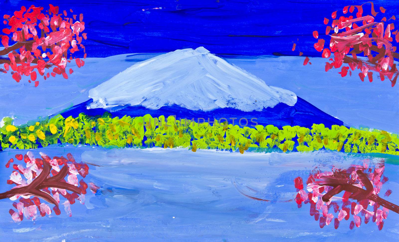 poster color drawing fuji mountain