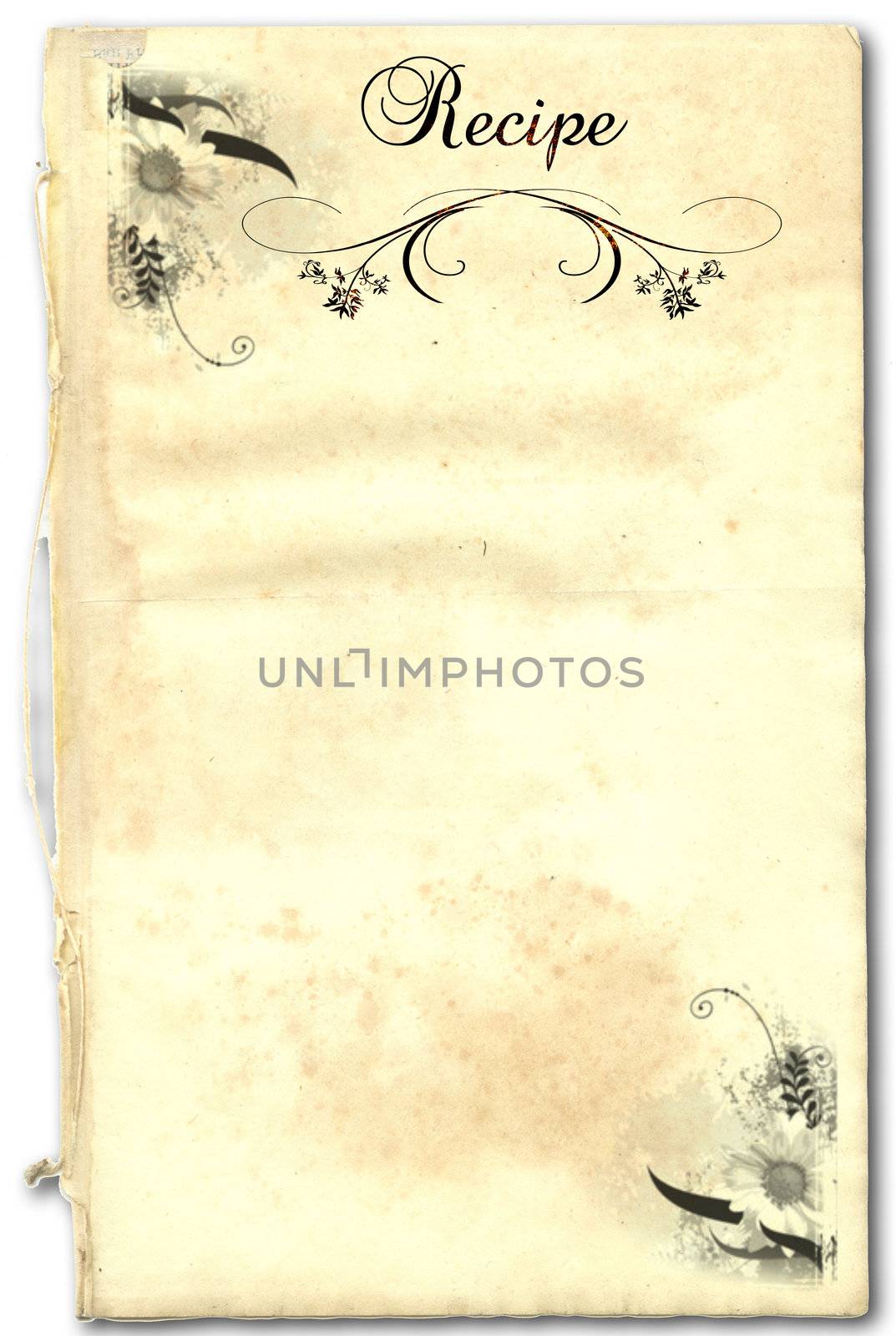 A page from an old book as a recipe on white background