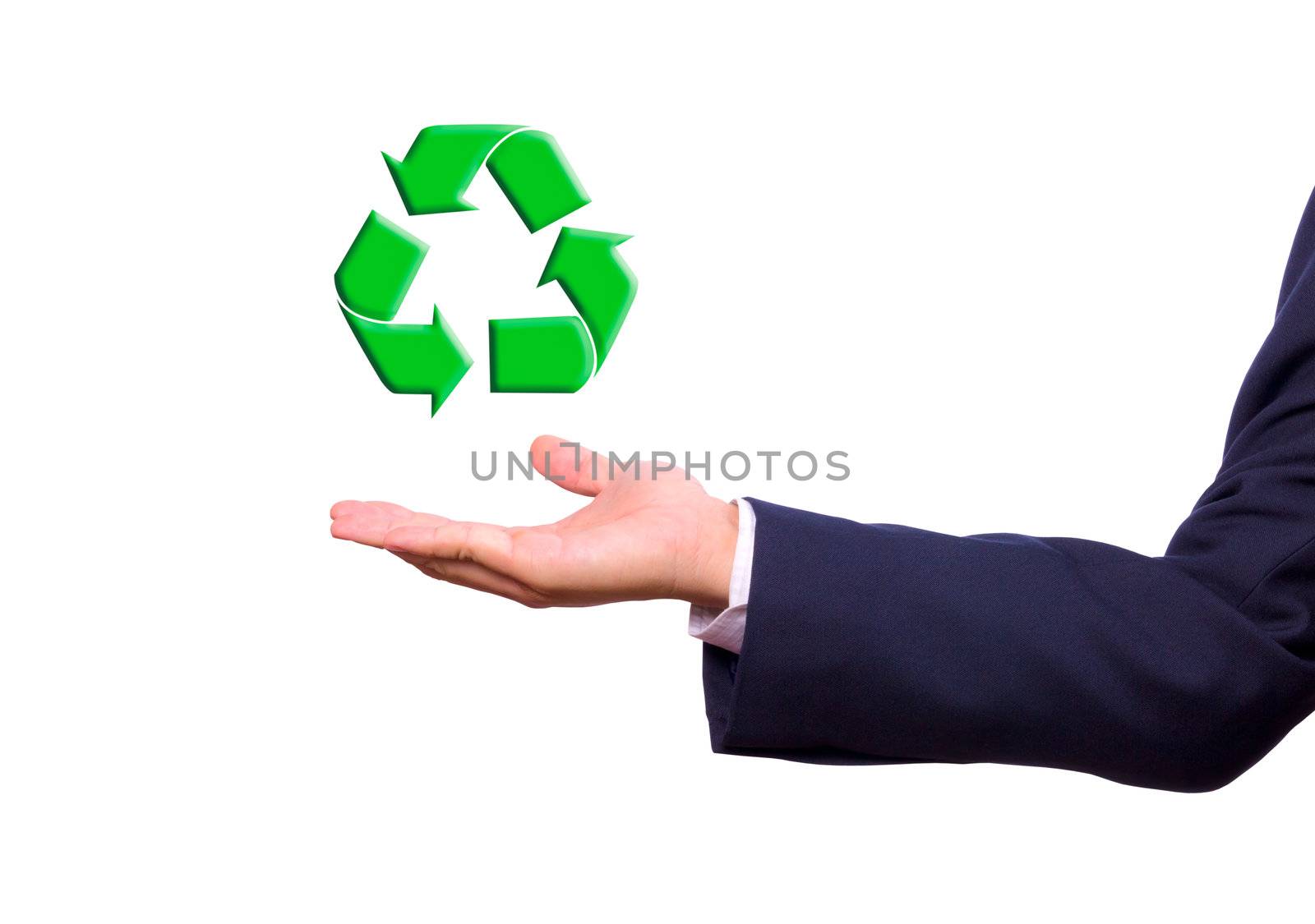 business man hand and recycle sign for green world concept by tungphoto