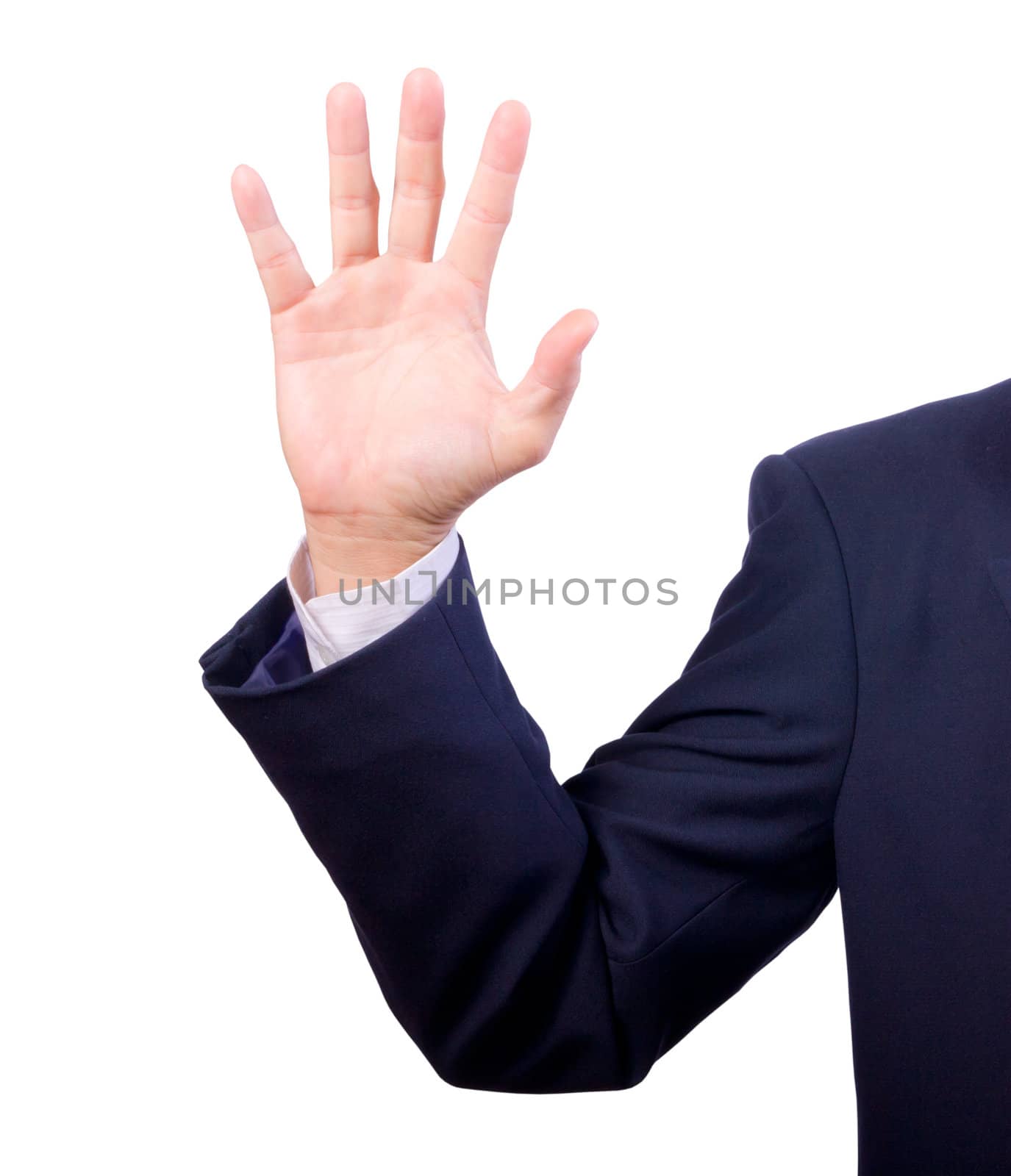 business man hand show five fingers for vote by tungphoto