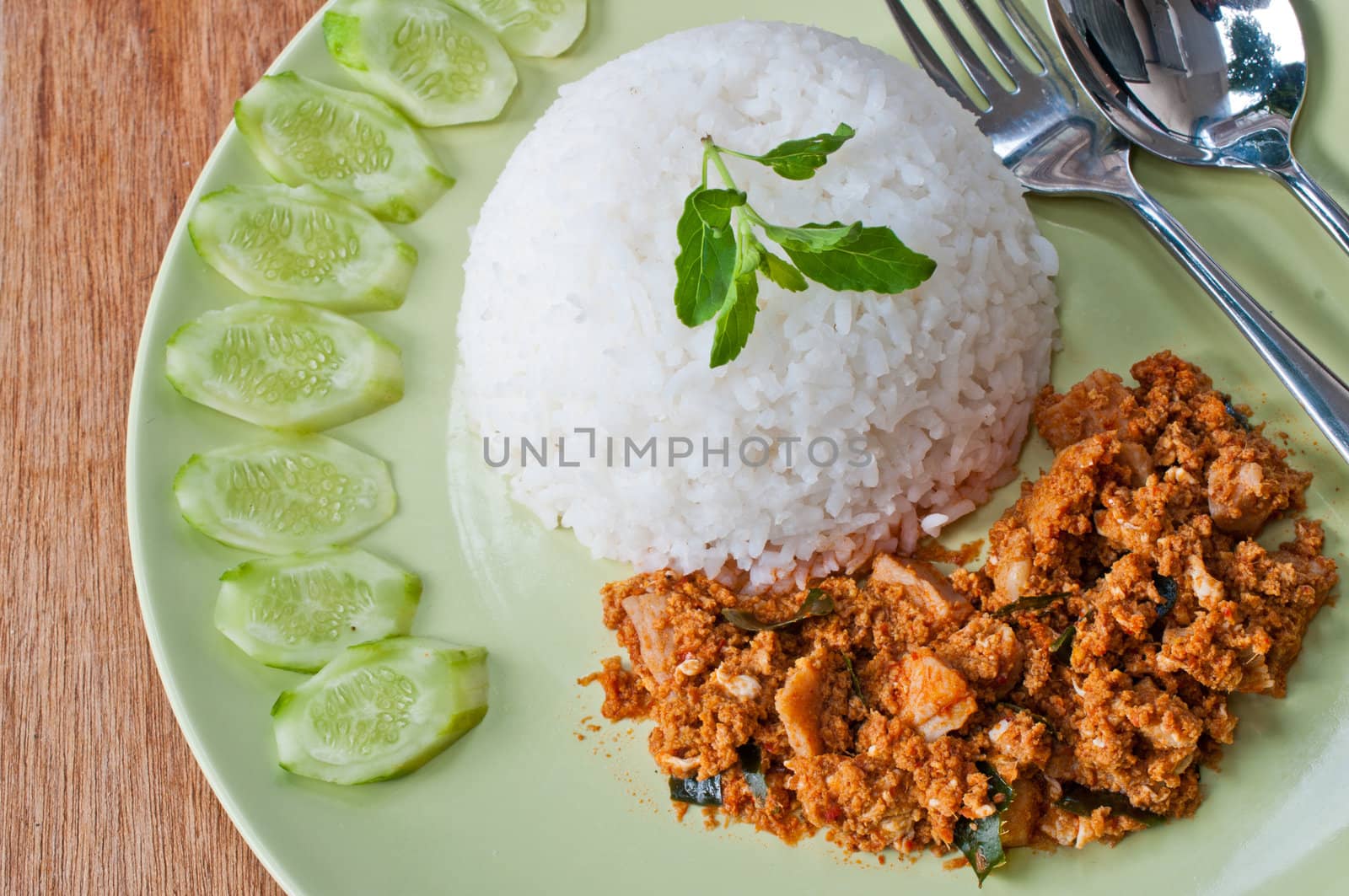 chicken dry curry on green dish