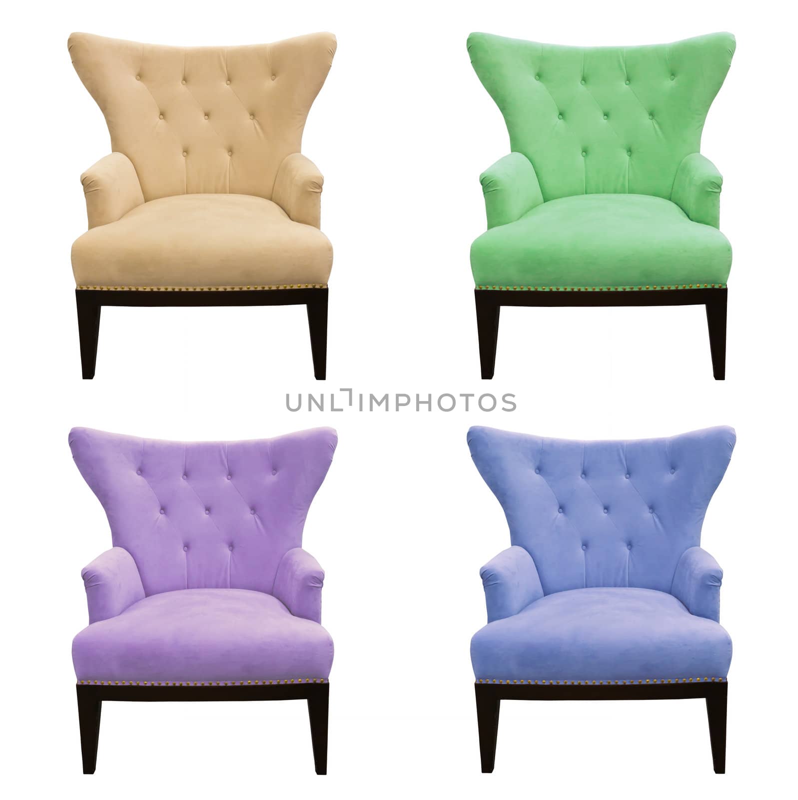 multicolor set of sofa isolated on white background