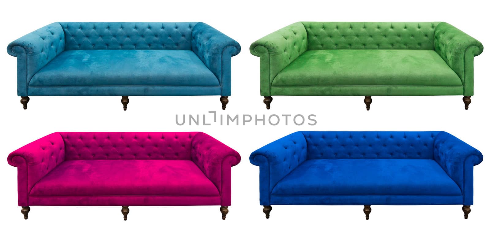 multicolor set of sofa isolated on white background