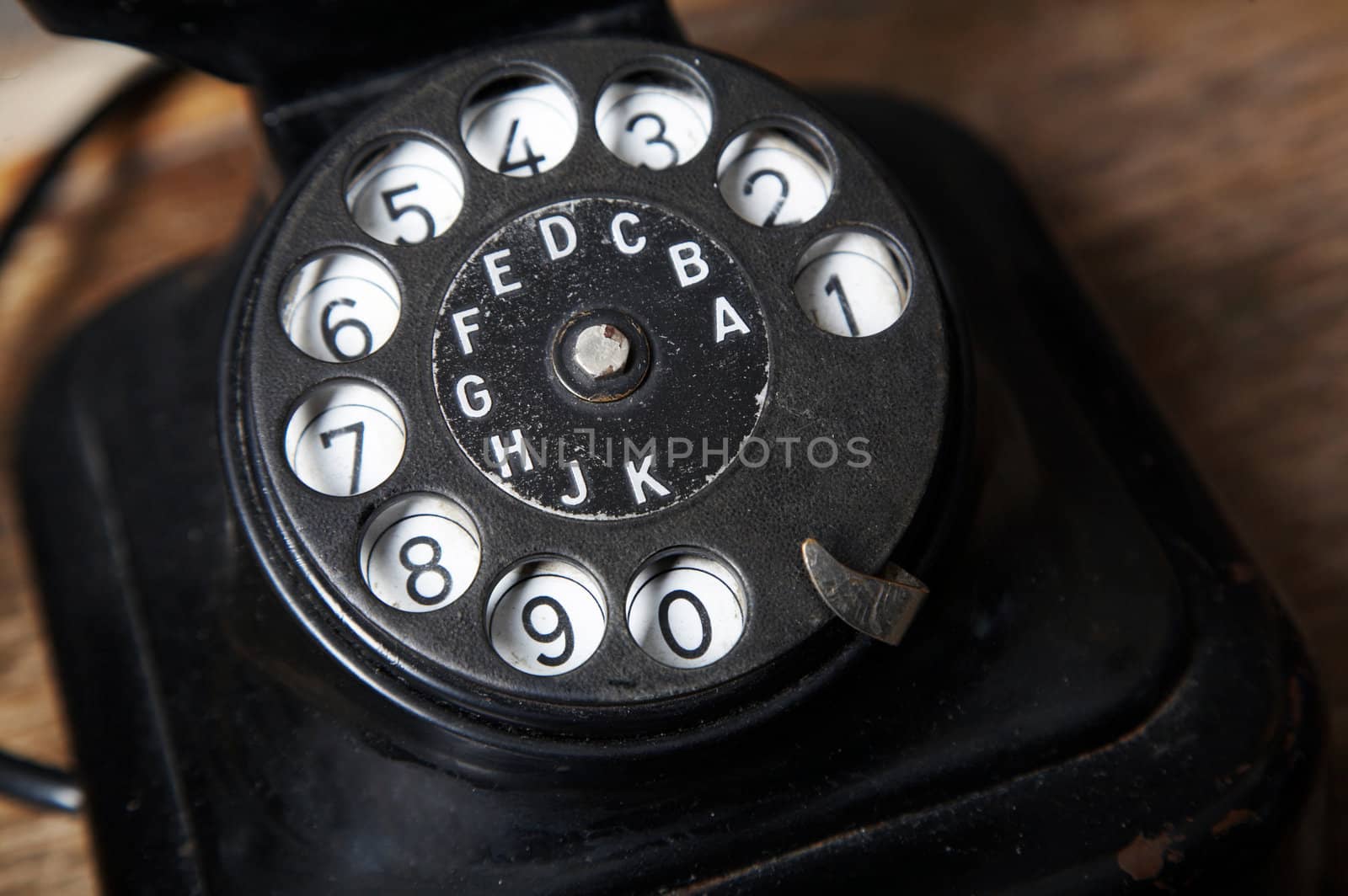 An image of black retro telephone in the studio.