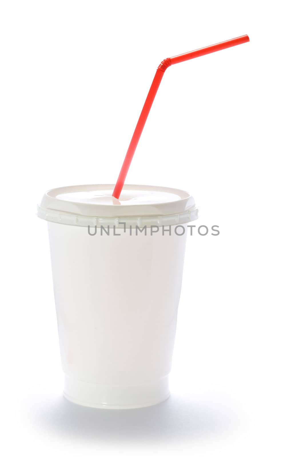 Stock photo: an image of a white plastic cup with a red straw
